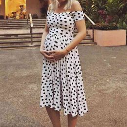 Summer Maternity Long Dresses Pokla Dot Print Pregnancy Party Dress Photography Props Off Shoulder High Waist Pregnant Dress G220309