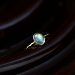 LAMOON 925 Sterling Silver Ring For Women Ellipse Labradorite Gemstone 14k Gold Plated Fine Jewelry Simple Style LMRI136