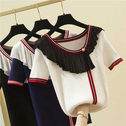Sweater Knitted Summer Short Sleeve O-Neck Pullover Women Sweaters Tops Korean Basic Pull Femme Jumper Female jersey mujer 210604