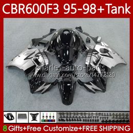 Bodys +Tank For HONDA CBR600 CBR 600 F3 FS CC 600F3 95-98 Bodywork 64No.51 600FS 600CC CBR600F3 95 96 97 98 Black silver CBR600-F3 CBR600FS 1995 1996 1997 1998 Fairing Kit