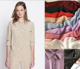 Slim Signature 100% Silk Shirt Women Blouse New Style Spring Autumn Long Sleeve Classic 2 Pockets Design Female Shirts 210225