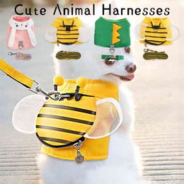 Pet Dog Harnesses Leads with Cute Animals Little Bee Design Leads Supplies for Small Dogs Bichon Teddy Pomeranian Yorkie Poodle 210729