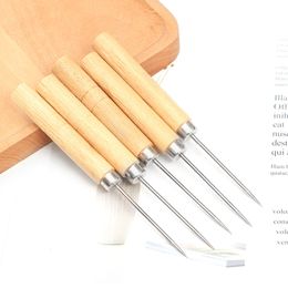 Hand made DIY awl with wooden handle sole leather punching tools awl tailor cloth art taper needle Wholesale