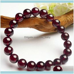 Beaded Bracelets Jewelrybeaded Strands 10Mm Women Femme Transparent Charm Genuine Natural Wine Red Garnet Quartz Crystal Round Bead Stretc