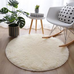 Carpets Simple Bedroom Carpet Round Long Hair Plain Plush Basket Chair Yoga Mat Girl Nordic Modern Living Room Ornaments For