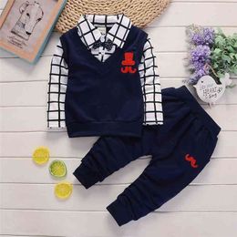 Spring and Autumn Baby Boy Elegant Sets for 2-Piece Set Lattice Clothes Kids 210528