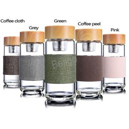 Glass Tea Water Separate Cups Business Office Travel Car Cup Coffee Anti-scalding Water Bottles Wooden Cover BH5591 WLY