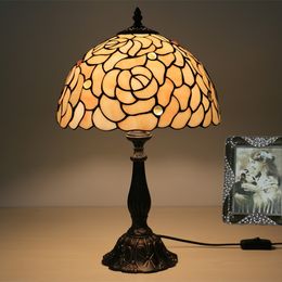 Tiffany Stained Glass Table Lamp Vintage Study Desk Lamp Bedroom Living Room Bar Cafe Decoration Color Glass Lamp