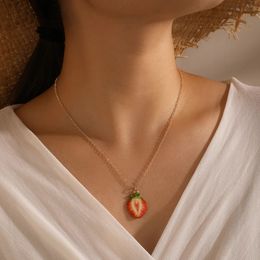Lovely Strawberry Pandent Necklace for Women New Fruits Geometry Metal Choker Girls Party Jewelry Accessories