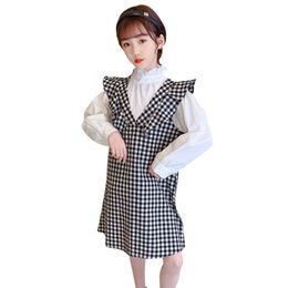 Girls Clothes Plaid Dres + Blouse Teenage Clothing Casual Style Spring Autumn Kids Tracksuit 6 8 10 12 14 210527