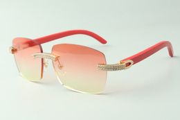 Direct sales double row diamond sunglasses 3524025 with red wooden temples designer glasses, size: 18-135 mm