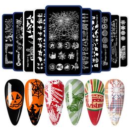 cards nail art UK - Halloween Christmas Nails Stamping Templates Ship Leaves Flowers Sea Style Nail Art Print Template Stainless Steel With White Back Card 1289