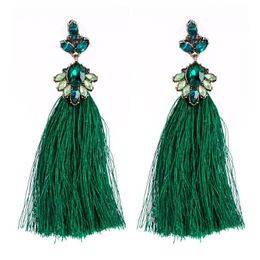 Dangle & Chandelier MWsonya Shiny Rhinestone Crystal Flower Stud Women Tassel Earrings Long Thread Statement Fringed For Girls ET258