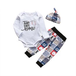 Clothing Sets 0-9 Months Born Kids Baby Boys Girl Outfits Clothes Romper Tops+Print Long Pants+Hat Set 1047 Children's