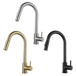 sink sprayers UK - 1 2" Stainless Steel Smart Touch Kitchen Sink Faucets With Pull Down Sprayer Kit F1CC Bathroom