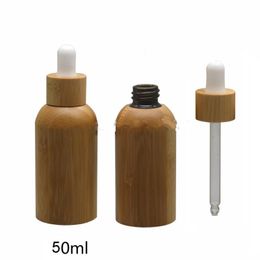 50ML Natural Bamboo Essential Oil Empty Cosmetic Dropper Bottle with Glass Pipette Makeup Glass Containers Wood