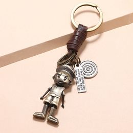 Vintage hand-woven cowhide keychain creative hands and feet cartoon robot keychain