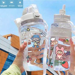 Sport Bottles 2L/1.5L Portable Handle Removable Strap Gym Anti-Fall Leakproof High Capacity Plastic Fitness Water Bottle