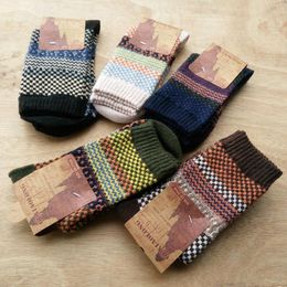 Men's Socks PEONFLY Autumn Winter Man Restore National Style Ancient Wind Keep Warm Wool Happy Funny Mens Men Cotton 5PAIRS/LOT