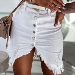 Stretch Denim Short Skirt Women Single-breasted Solid Plus Size Black White Skirts Summer Fall Sexy Mini Skirts Faldas Mujer 210310