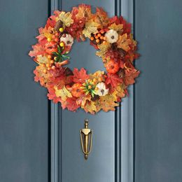 Thanksgiving Door Wreath Decoration Harvest Pumpkins Fall Elegant Realistic Halloween Home Party Decor Y0901