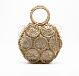 fashion rattan hollow round straw bags wicker woven women handbags summer beach shoulder crossbody bag casual lady purses