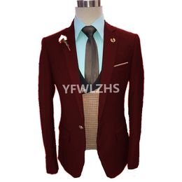 New Style One Button Handsome Notch Lapel Groom Tuxedos Men Suits Wedding/Prom/Dinner Best Man Blazer(Jacket+Pants+Tie+Vest) W779