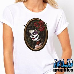 -Camisetas para hombre Candy Skull Chica Camiseta Pinup Art Hermoso Sexy BDSM Tatuaje Dia De Los Muertos
