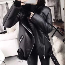 Aigo Winter Coat Thick Faux Leather Fur Sheepskin Coat Female Fur Leather Jacket Jacket Casaco Feminino 211130