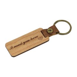 2023 Popular Designs Leather Keychain Straps Pendant Beech Walnut Wood Carving Keychains Luggage Decoration Key Ring DIY Holiday Day Gifts