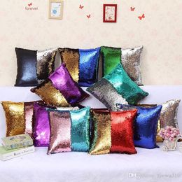 Home Decor 40X40cm Colour Changing Reversible Pillow Case DIY Mermaid Sequin Colourful Cushion Cover Magical Throw Pillowcase XDH0418