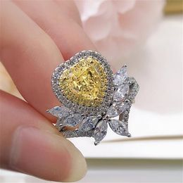 2021 Top Sell Wedding Rings Luxury Jewellery High Quality Pure 100% 925 Sterling Silver Moissanite Yellow Topaz CZ Diamond Promise Handmade Women Ring Never Fade