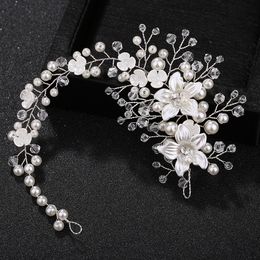 Ceramic Flowers Wedding Headbands for Bride Crystal Pearls Women Hairpins Bridal Headpiece Hair Jewellery Accessories