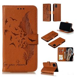 Feather Bird Leather Wallet Cases Leechee Luxury Frame Card Slot Holder Flip For Samsung Note 20 Plus M01 M05 A21 A31 M31 A70E A41 A11