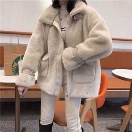 Leiouna Faux Mink Fur Long Loose Thickening Female Parka Women Short Fashion Winter Coat Overcoat Fourrure Femme 211220