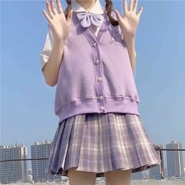 Purple vest female autumn Japanese soft sister cute bear Korean version loose wild student jacket 210526