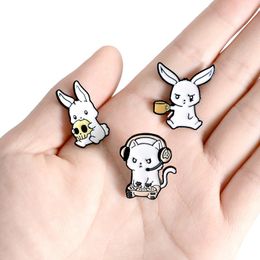 Pins, Brooches Lovely Skull Enamel Cute Cup Animals Headset Lapel Pin Clothing Hat Coat Accessories Gift