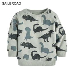 SAILEROAD Dinosaur Print Little Boys O Neck Autumn Thin Sweatshirt for Kids Hoodies Clothes Child Sweatshirts 211110