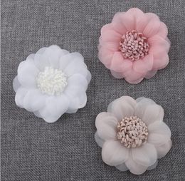 Pink/White/Tan 3.6" DIY Craft Fabric Flowers Accessories Kids Girl Hair Flowers DIY Flowers For Wedding Decoration