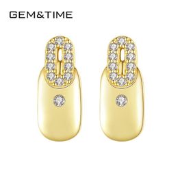 Stud Gem&Time 100% 925 Sterling Silver With Zircon Vintage Earrings For Women 14K Gold Plating Geometry Jewelry Gift SE557