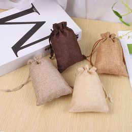 custom jute bags UK - Gift Wrap 50pcs Flax Jewelry Bags Pack Of Custom Logo Sack Makeup Jute Drawstring Pouches Packaging & Display Party Wedding