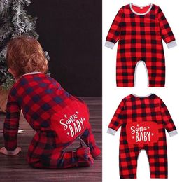 Christmas Baby Clothes Red Plaid Toddler Boy Rompers Letter Printed Infant Girls Jumpsuits Long Sleeve Newborn Outfits Xmas Baby Gift DW4606