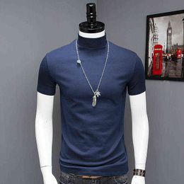 Men Fashion Turtleneck T-shirt Stretch Solid Color T-shirts Men Modal Cotton Short Sleeve Velvet Clothing Oversized T Shirt G1229