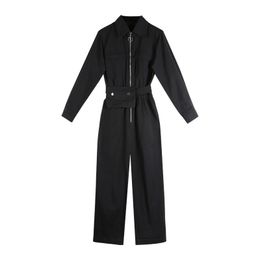 Fashion Women Jumpsuits Romper Long Sleeve Safari Style Black Autumn Female Loose Casual BF Overalls Streetwear Sahses WJ50 210317