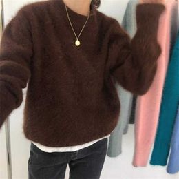Women Soft Sweater Autumn Winter Loose Korean Pullover Sweaters Ladies Fluffy Pull Knitted Tops Femme 210525
