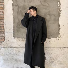 Men's Trench Coats Male Streetwear Hip Hop Gothic Casual Black Windbreaker Overcoat Coat Men Vintage Fashion Loose Long Jacket