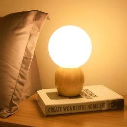 Warm Bedroom Wood table lamp Glass lampshade night light G4 LED Bulb AC85-265V bedside lamps button switch EU plug