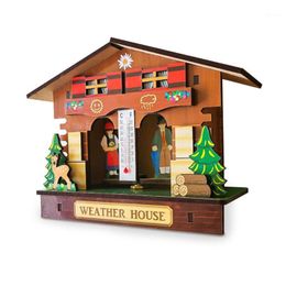 Decorative Objects & Figurines 2022 Creative Wooden House Barometer Thermometer Wall Mounted Weather Hygrometer Home