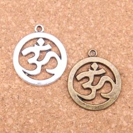 32pcs Antique Silver Plated Bronze Plated Yoga OM Charms Pendant DIY Necklace Bracelet Bangle Findings 25mm