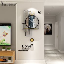 MEISD Designer Vintage Watch With Pendulum Wall Quartz Clock Silent Home Decor Living Room Horloge Stickers Art Free Shipping 210310